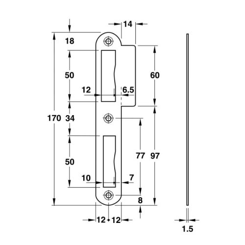 Kích thước bas thân khóa Hafele 911.39.825
