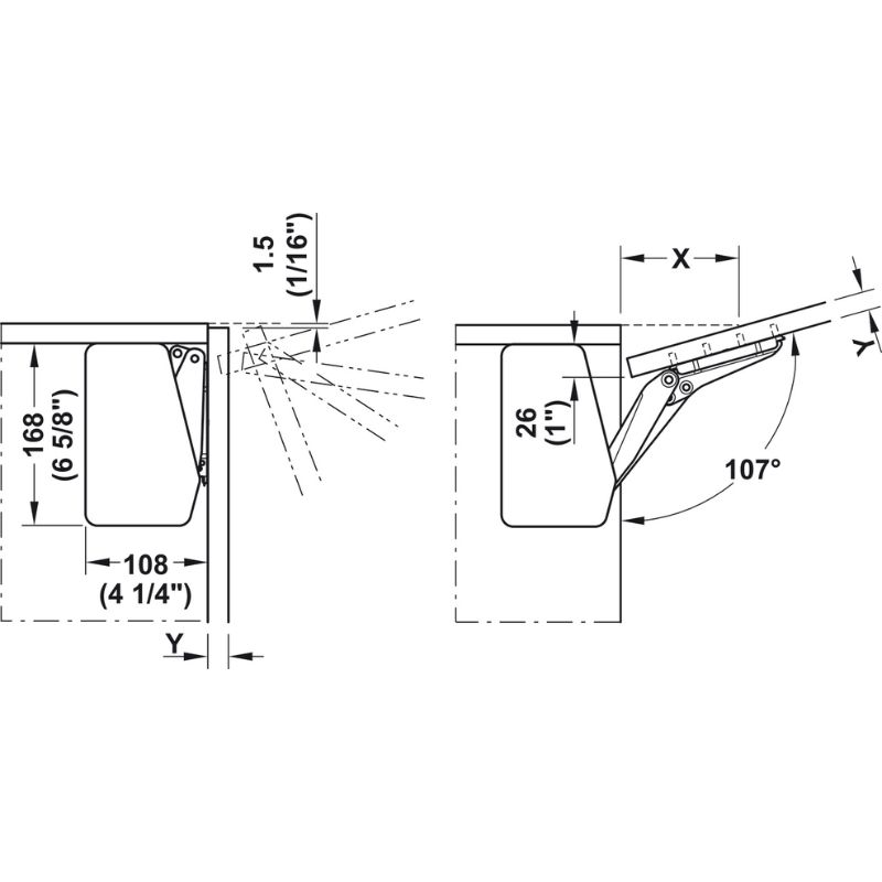 Kích thước tay nâng Hafele 372.91.410 Kích thước tay nâng Hafele 372.91.410
