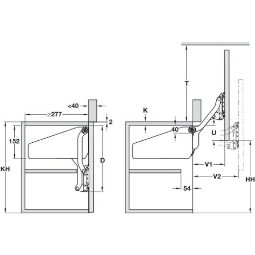 Kích thước phụ kiện tay nâng Hafele 372.33.610