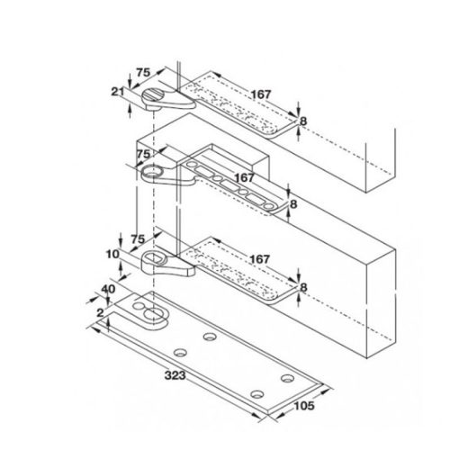Bộ kẹp lệch tâm Hafele 932.86.950 4 Kích thước bộ kẹp lệch tâm Hafele 932.86.950