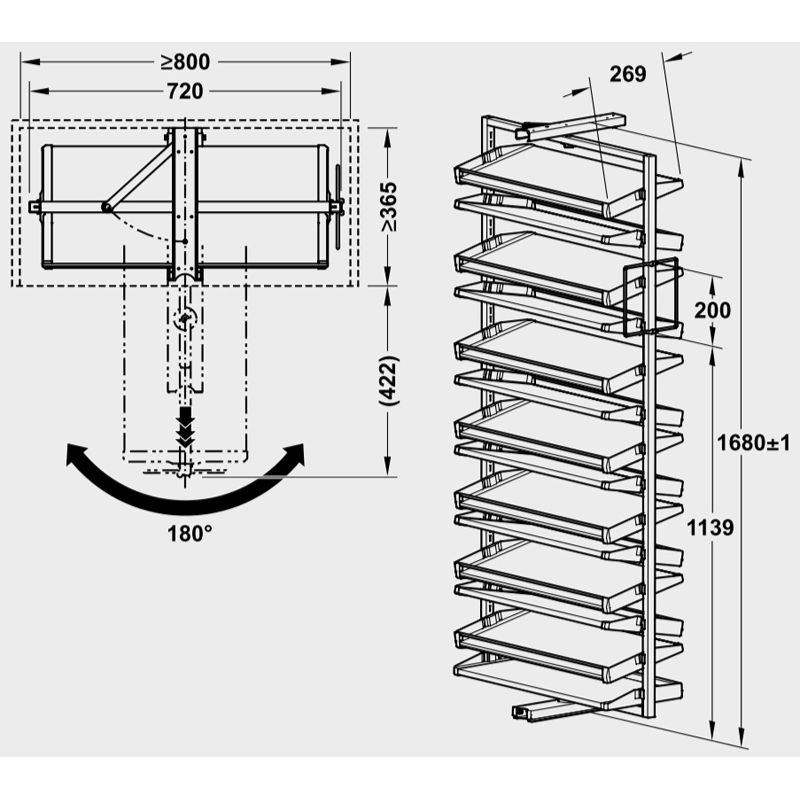 Kích thước kệ để giày Hafele 806.22.401 Kích thước kệ để giày Hafele 806.22.401