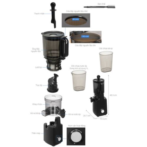 Kích thước máy ép chậm Hafele 535.43.396