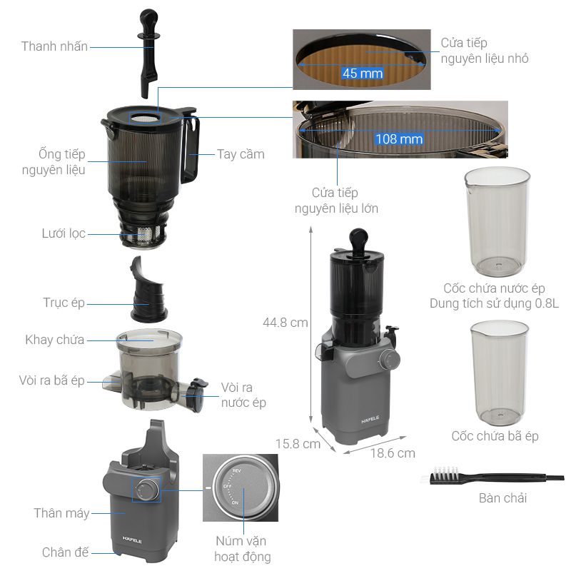Kích thước máy ép chậm Hafele 535.43.397 Kích thước máy ép chậm Hafele 535.43.397