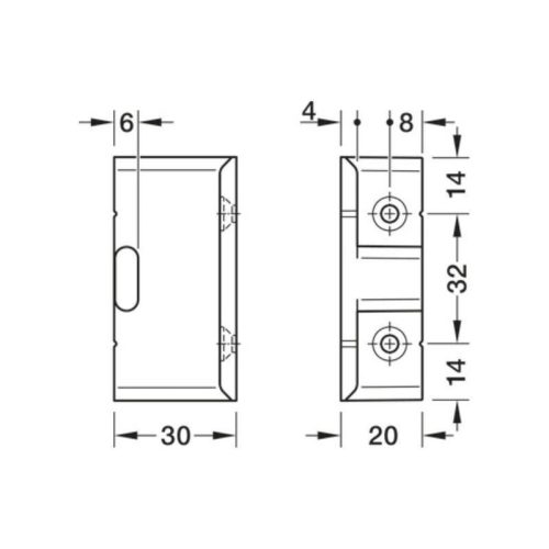 Kích thước Phụ kiện góc AD30 bằng nhựa Hafele 262.51.390