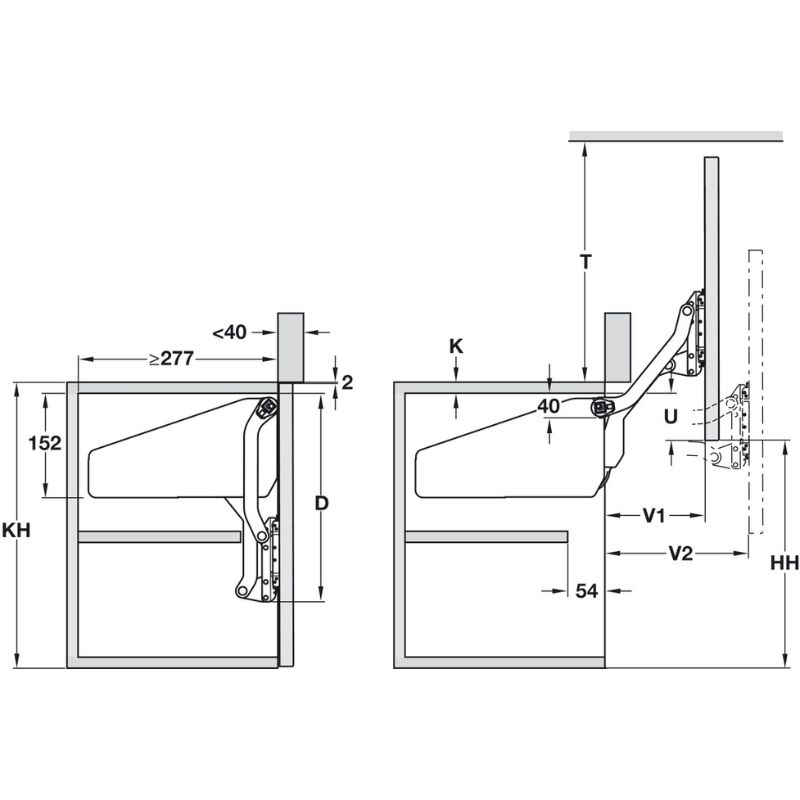 Kích thước tay nâng Hafele 372.33.620 Kích thước tay nâng Hafele 372.33.620