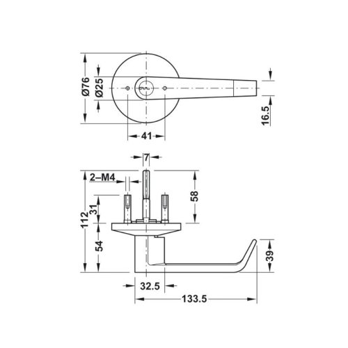 Kích thước Tay nắm Hafele 911.54.019
