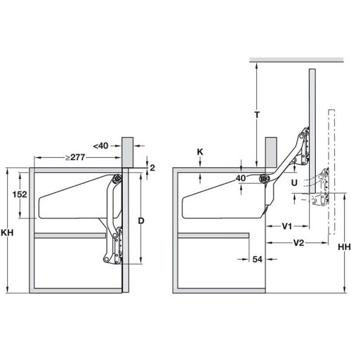 Tay nâng Hafele 372.33.621 6 Kích thước tay nâng Hafele 372.33.621