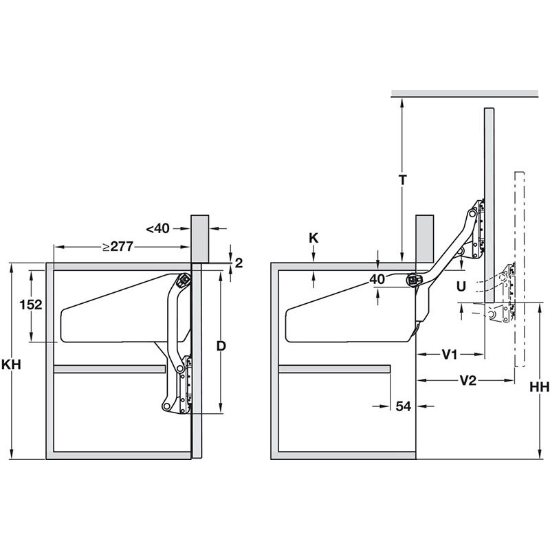 Kích thước tay nâng Hafele 372.33.621 Kích thước tay nâng Hafele 372.33.621