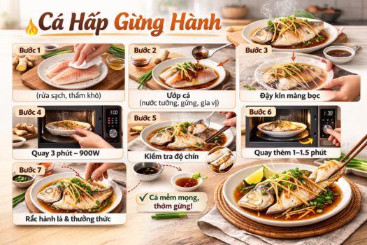 10 món ăn nhanh có thể nấu bằng lò vi sóng Hafele 9 Cá hấp gừng hành