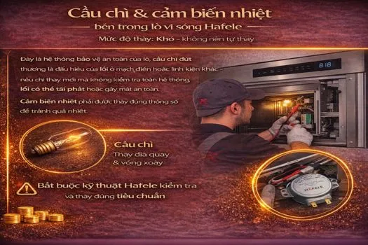 Cầu chì & cảm biến nhiệt bên trong lò vi sóng Hafele