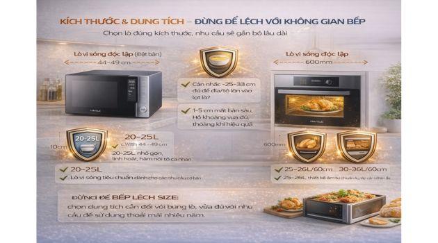 Kinh nghiệm chọn lò vi sóng Hafele phù hợp cho từng gia đình 4 Kích thước & dung tích – Đừng để lệch với không gian bếp