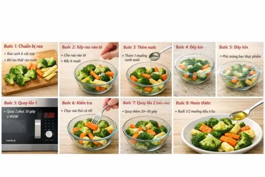 Rau củ hấp giòn giữ màu