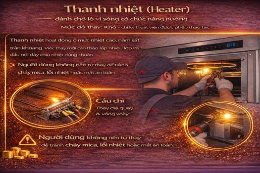 Linh kiện lò vi sóng Hafele: bộ phận nào dễ thay? 6 Thanh nhiệt (Heater) – dành cho lò vi sóng có chức năng nướng