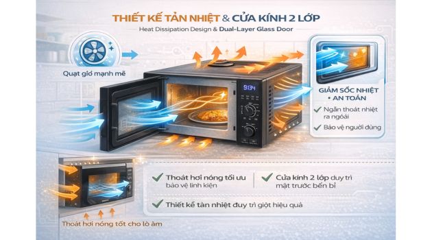 Thiết kế tản nhiệt & cửa kính 2 lớp