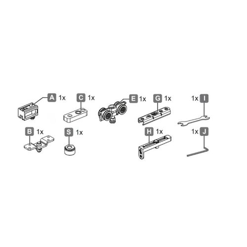Kích thước 1 bộ phụ kiện Slido Hafele 943.55.001 W-Fo32 100-T không ray dưới