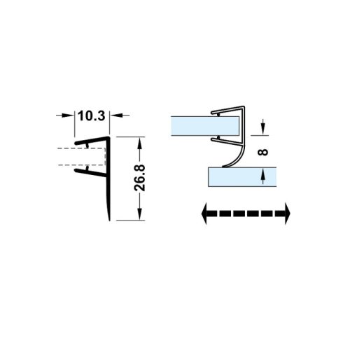 Kích thước ron cửa kính cho cửa trượt Hafele 950.50.017 10 - 12 mm