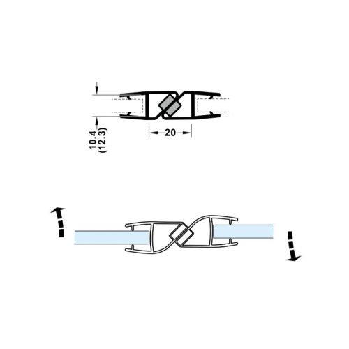 Kích thước ron cửa kính nam châm Hafele 950.50.031 180 độ 10 - 12 mm