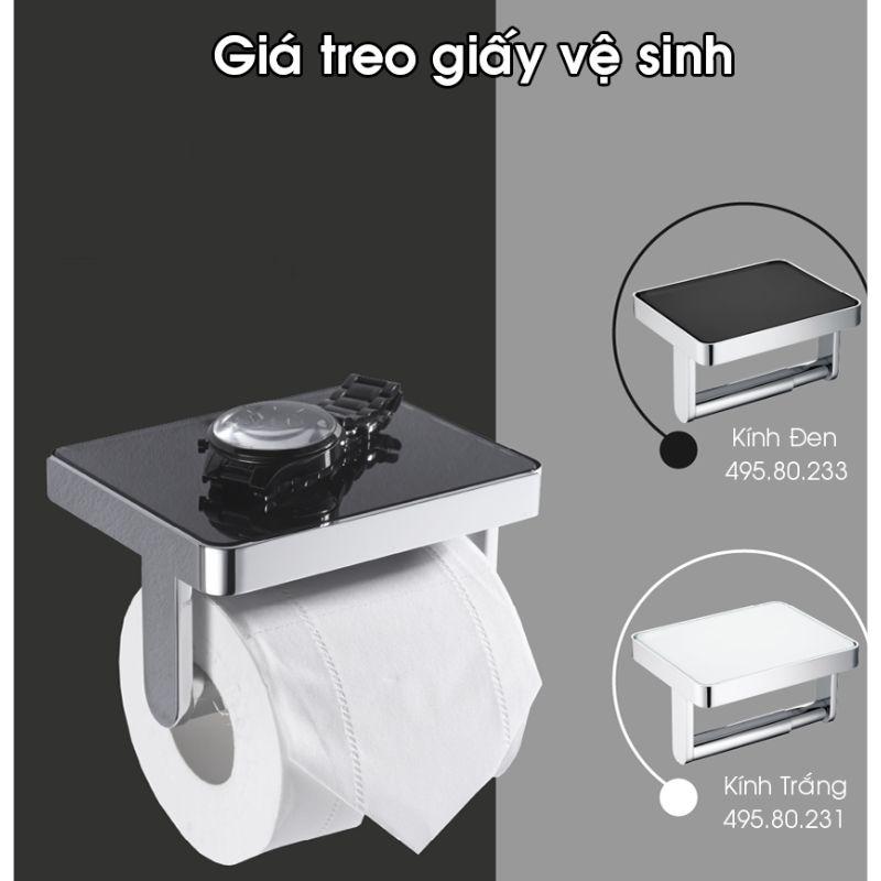 Giá treo giấy vệ sinh mặt kính trắng Hafele 495.80.231 Giá treo giấy vệ sinh mặt kính trắng Hafele 495.80.231