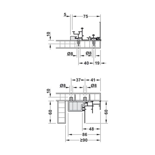 Bộ F-line44 80A 2 cánh giảm chấn 23-25 Hafele 407.41.016 3 Chi tiết bộ F-line44 80A 2 cánh giảm chấn 23-25 Hafele 407.41.016