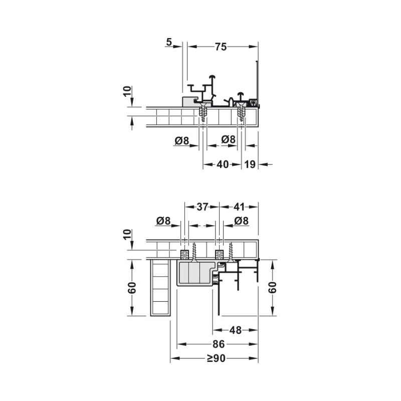 Chi tiết bộ phụ kiện cửa trượt Slido F-Line44 80A Hafele 407.41.023 Chi tiết bộ phụ kiện cửa trượt Slido F-Line44 80A Hafele 407.41.023