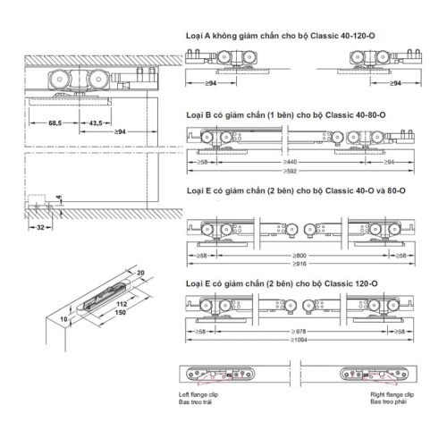 Chi tiết phụ kiện cửa trượt Slido Classic Hafele 941.02.046