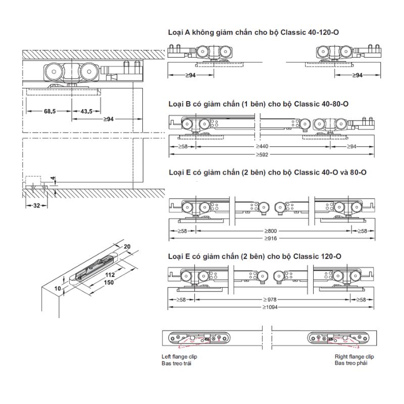 Chi tiết phụ kiện cửa trượt Slido Classic Hafele 941.02.046 Chi tiết phụ kiện cửa trượt Slido Classic Hafele 941.02.046