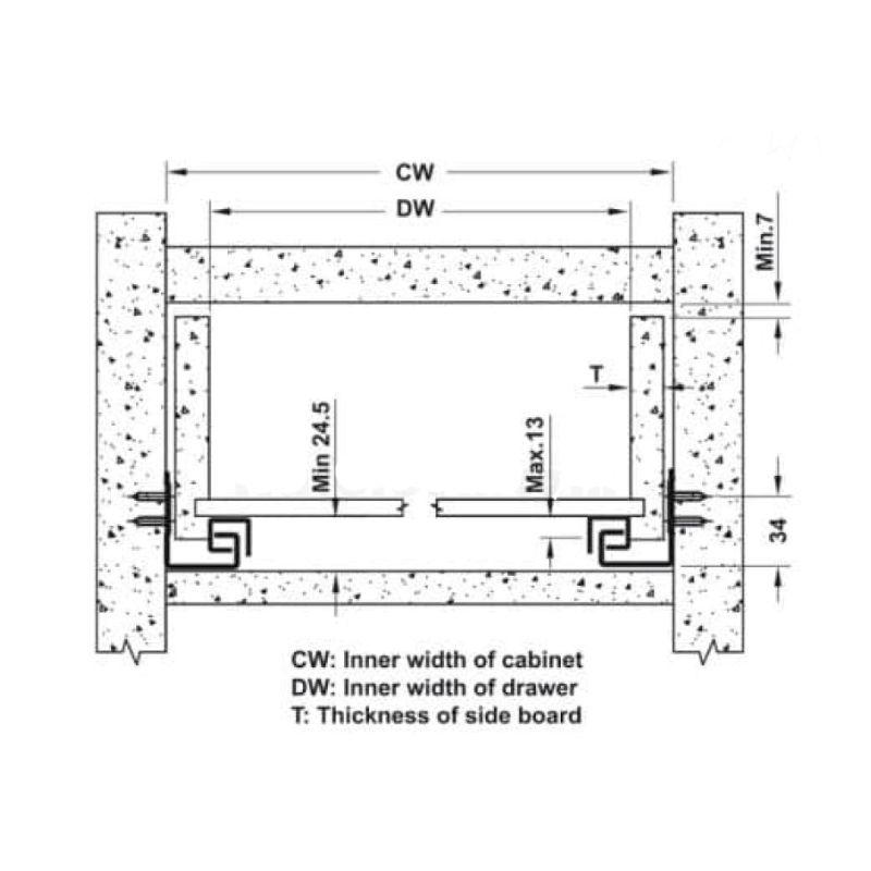 Chi tiết ray âm EPC EVO Hafele 433.32.515 Chi tiết ray âm EPC EVO Hafele 433.32.515