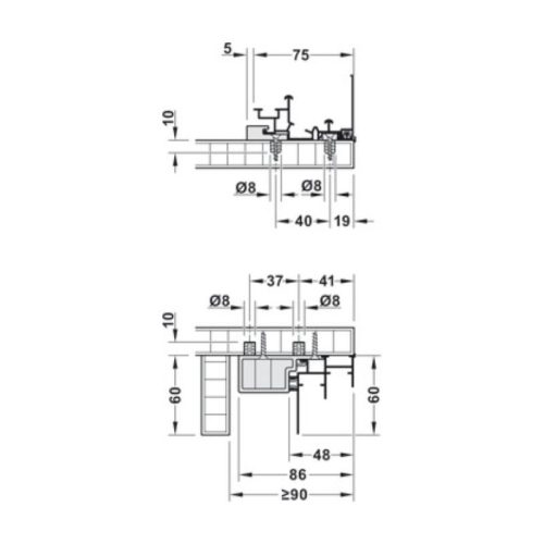 Chi tiết ray đôi cho cửa trượt Slido F-Line44 80A Hafele 406.78.707
