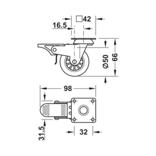 Bánh xe cho đồ nội thất Hafele 661.39.961 5 Kích thước Bánh xe cho đồ nội thất Hafele 661.39.961