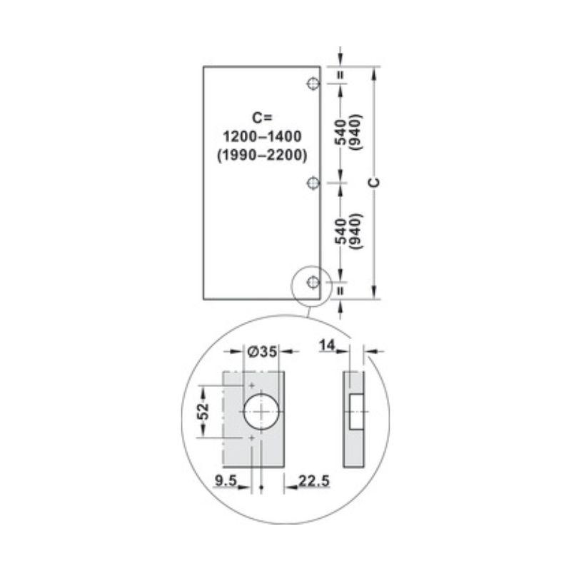 Kích thước bộ cửa trượt Slido F-Park72 50A Hafele 408.45.026 Kích thước bộ cửa trượt Slido F-Park72 50A Hafele 408.45.026