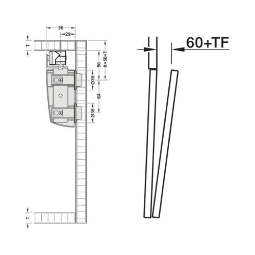 Kích thước bộ cửa xếp trượt F-Fold61 50A Hafele 409.36.037