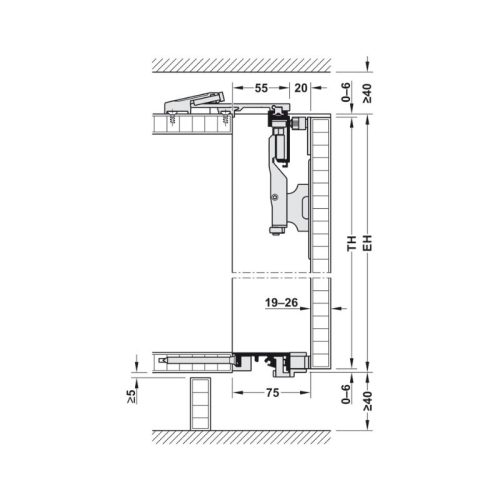 Kích thước cửa trượt xếp bằng gỗ Hafele 408.31.008