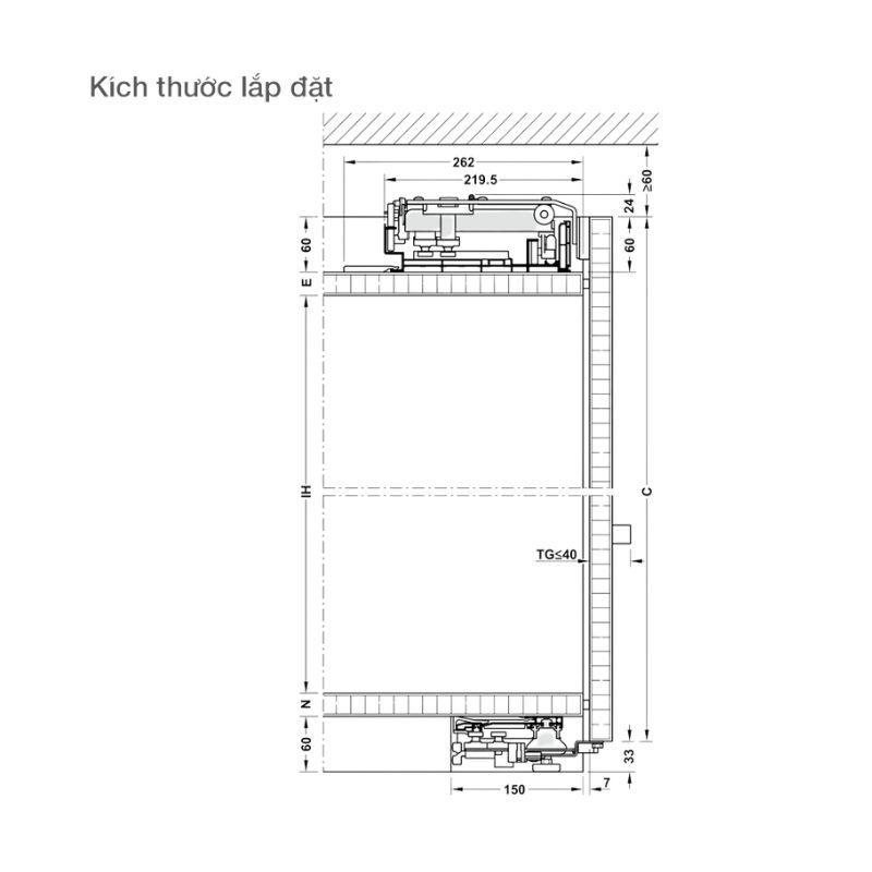 Kích thước phụ kiện cửa trượt bằng mặt M 50F FB Hafele 406.11.285 Kích thước phụ kiện cửa trượt bằng mặt M 50F FB Hafele 406.11.285