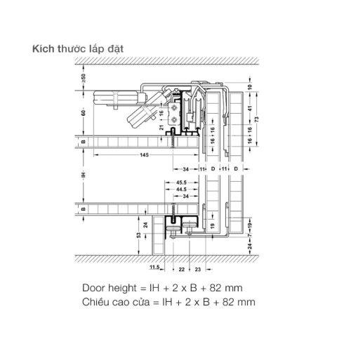 Kích thước phụ kiện cửa trượt Slido Classic 70 VF A Hafele 402.35.001
