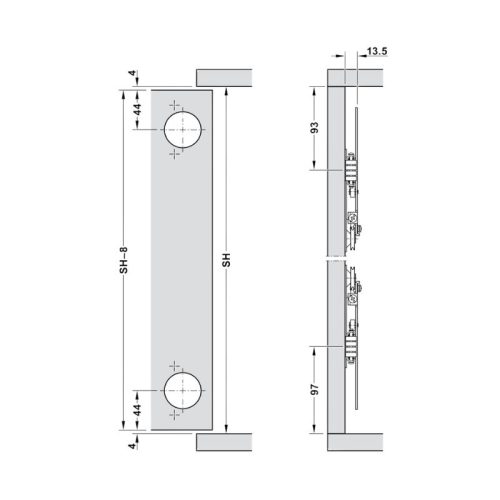 Kích thước phụ kiện cửa trượt Slido F-Park71 16B Hafele 408.25.010