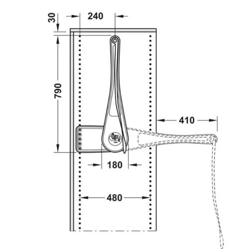 Tay nâng tủ quần áo Hafele 805.21.500 5 Kích thước Tay nâng tủ quần áo Hafele 805.21.500