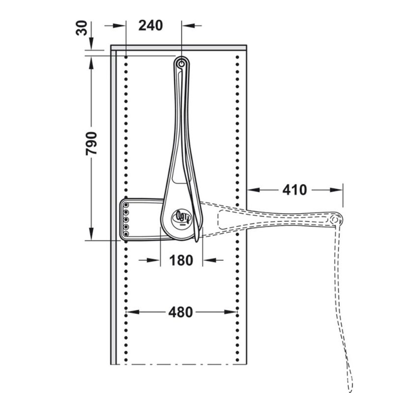 Kích thước Tay nâng tủ quần áo Hafele 805.21.500 Kích thước Tay nâng tủ quần áo Hafele 805.21.500