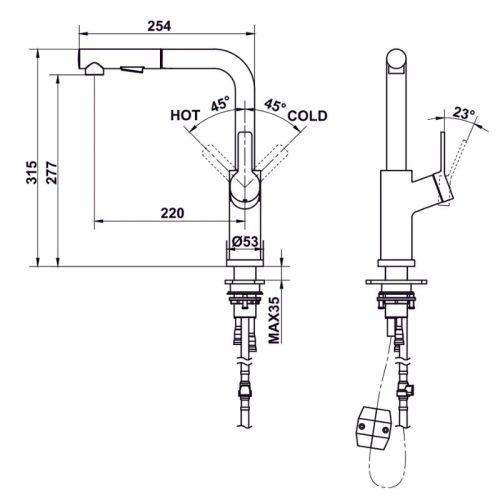Vòi rửa chén LUX-P HT25-SH1P315 Hafele 570.85.048