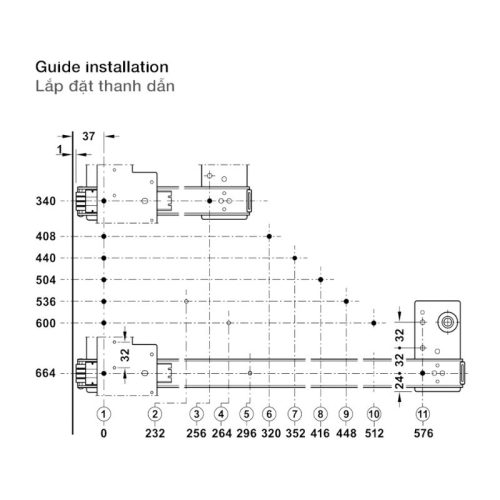 Lắp đặt phụ kiện cửa trượt Slido F-Park71 16B Hafele 408.25.011