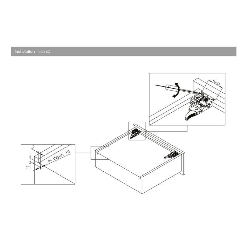Lắp đặt ray âm EPC EVO Hafele 433.32.500 Lắp đặt ray âm EPC EVO Hafele 433.32.500