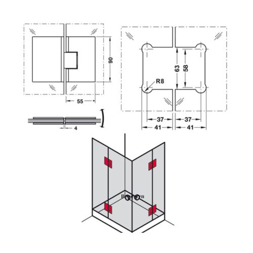 Thông số bản lề kính - kính Hafele 981.00.513