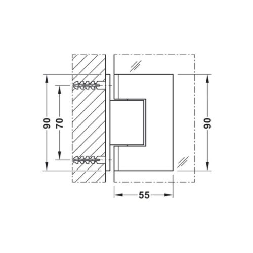 Thông số bản lề kính - tường Nickel mờ Hafele 981.51.009