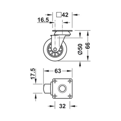 Bánh xe cho đồ nội thất Hafele 661.39.961 4 Thông số Bánh xe cho đồ nội thất Hafele 661.39.961