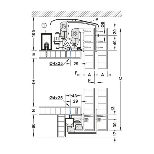 Bộ F-line44 80A 2 cánh giảm chấn 23-25 Hafele 407.41.016 2 Thông số bộ F-line44 80A 2 cánh giảm chấn 23-25 Hafele 407.41.016