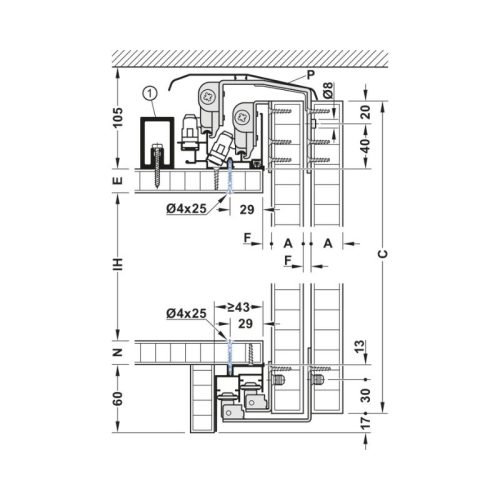 Thông số bộ F-Line44 80A 2 cánh giảm chấn Hafele 407.41.014