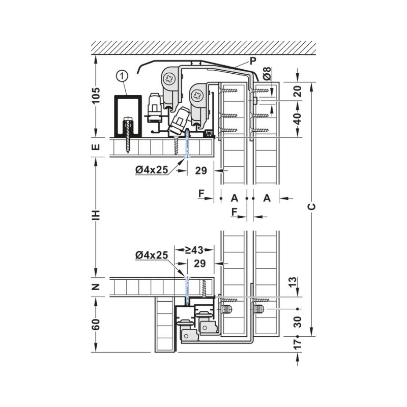 Thông số bộ F-Line44 80A 3 cánh giảm chấn Hafele 407.41.021 Thông số bộ F-Line44 80A 3 cánh giảm chấn Hafele 407.41.021