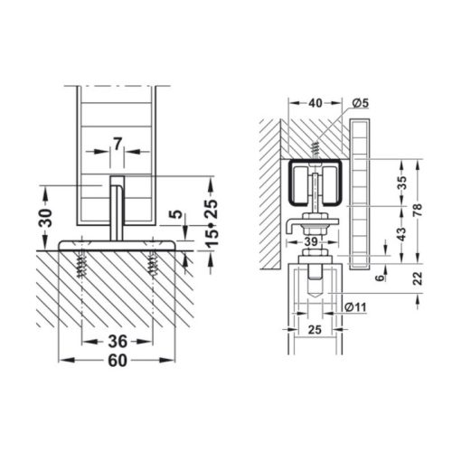 Thông số bộ phụ kiện cửa trượt Hafele 942.32.000