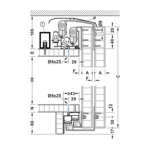 Thông số bộ phụ kiện cửa trượt Slido F-Line44 80A Hafele 407.41.018