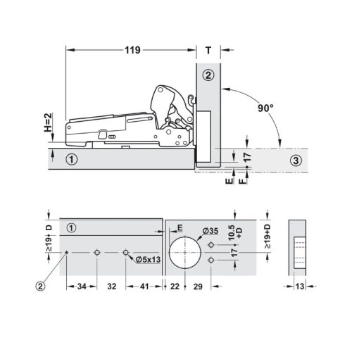 Thông số bộ tay nâng cửa lật giảm chấn Hafele 365.13.701