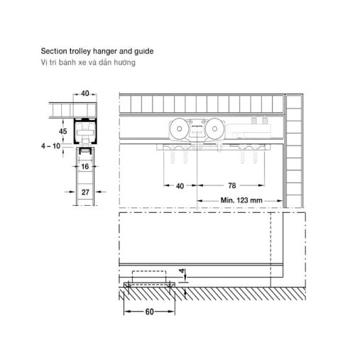 Thông số chung phụ kiện cửa trượt 250K Hafele 940.42.138